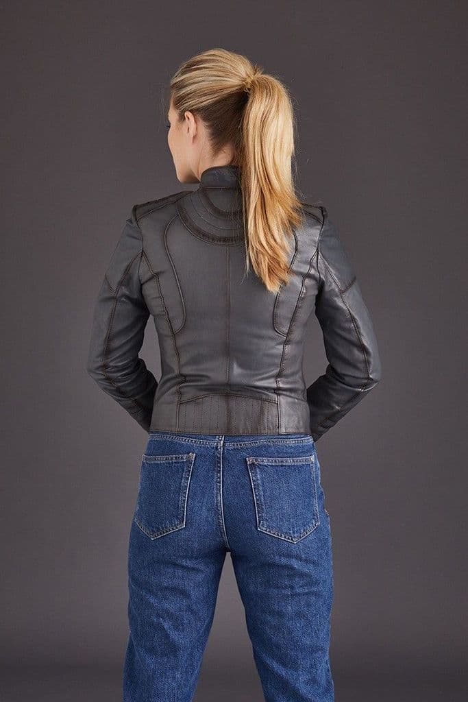 Womens Motorcycle Gray Leather Jacket