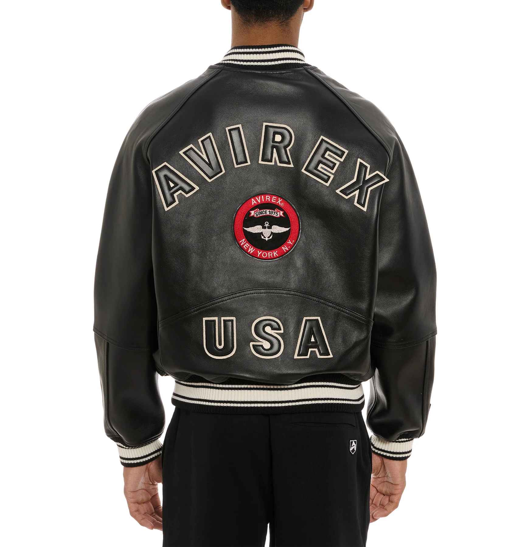 Avirex Varsity Leather Jacket with Embroidered Detailing