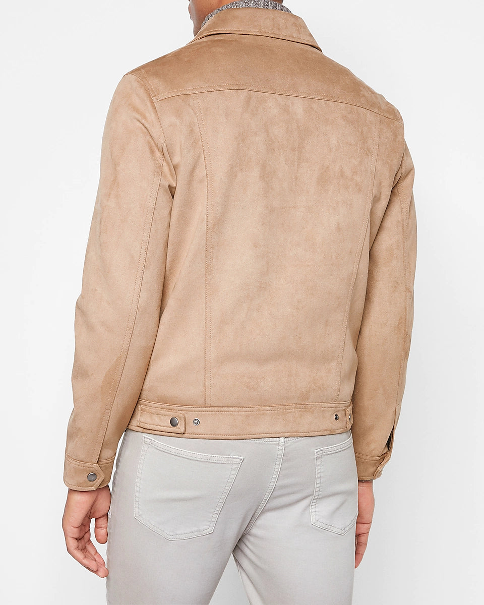 Real Suede Trucker Jacket in Cappuccino Color Leather Jacket