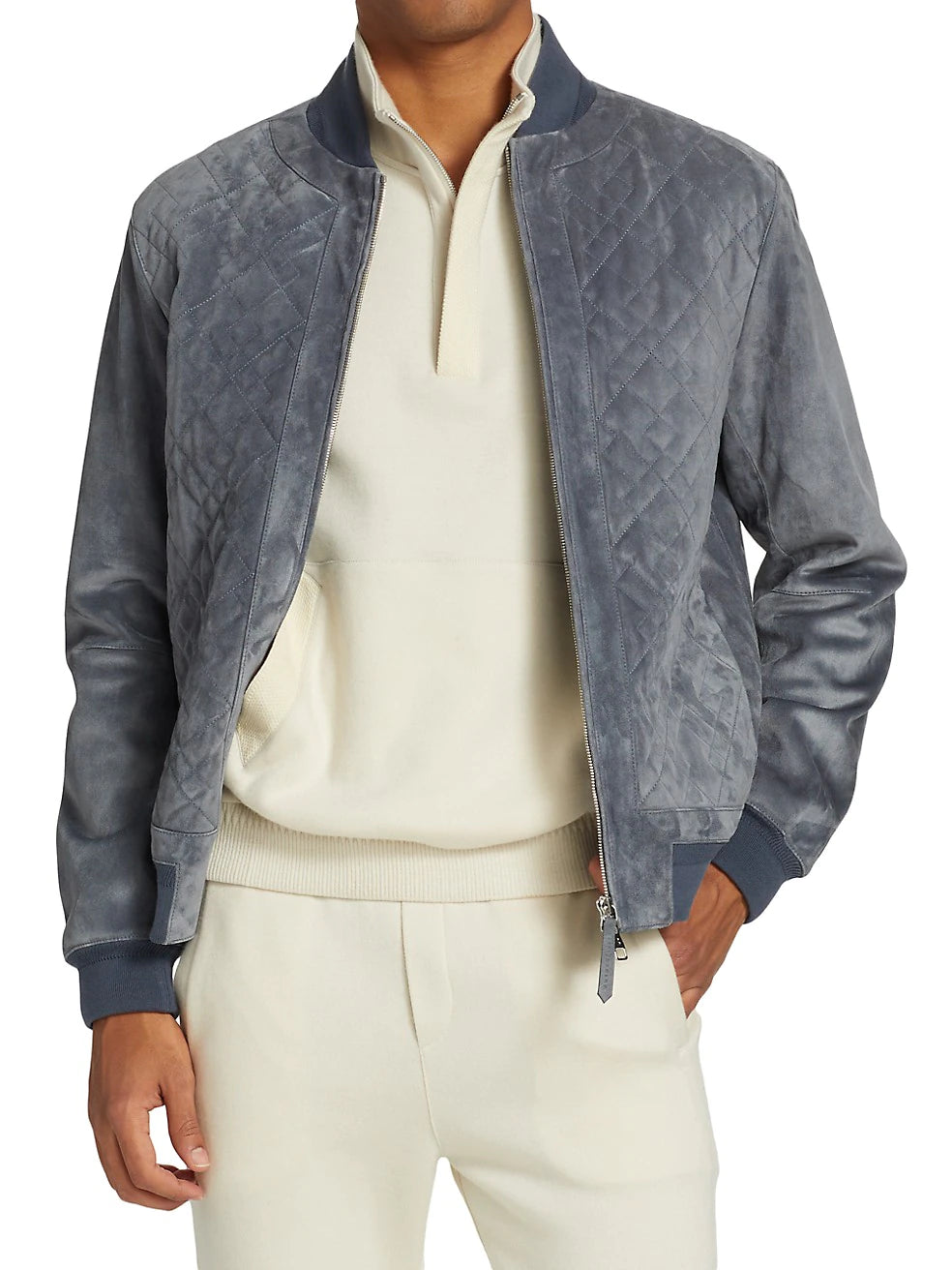 Quilted Real Suede Bomber Leather Jacket
