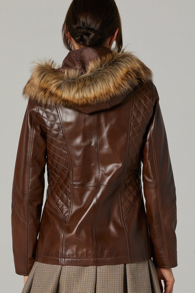 Womens Premium Quality Fur Hoodie Sheepskin Leather Jacket