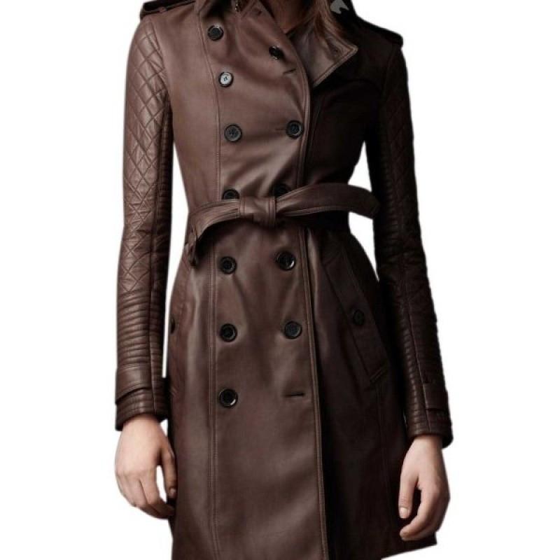 Women leather Trench Coat