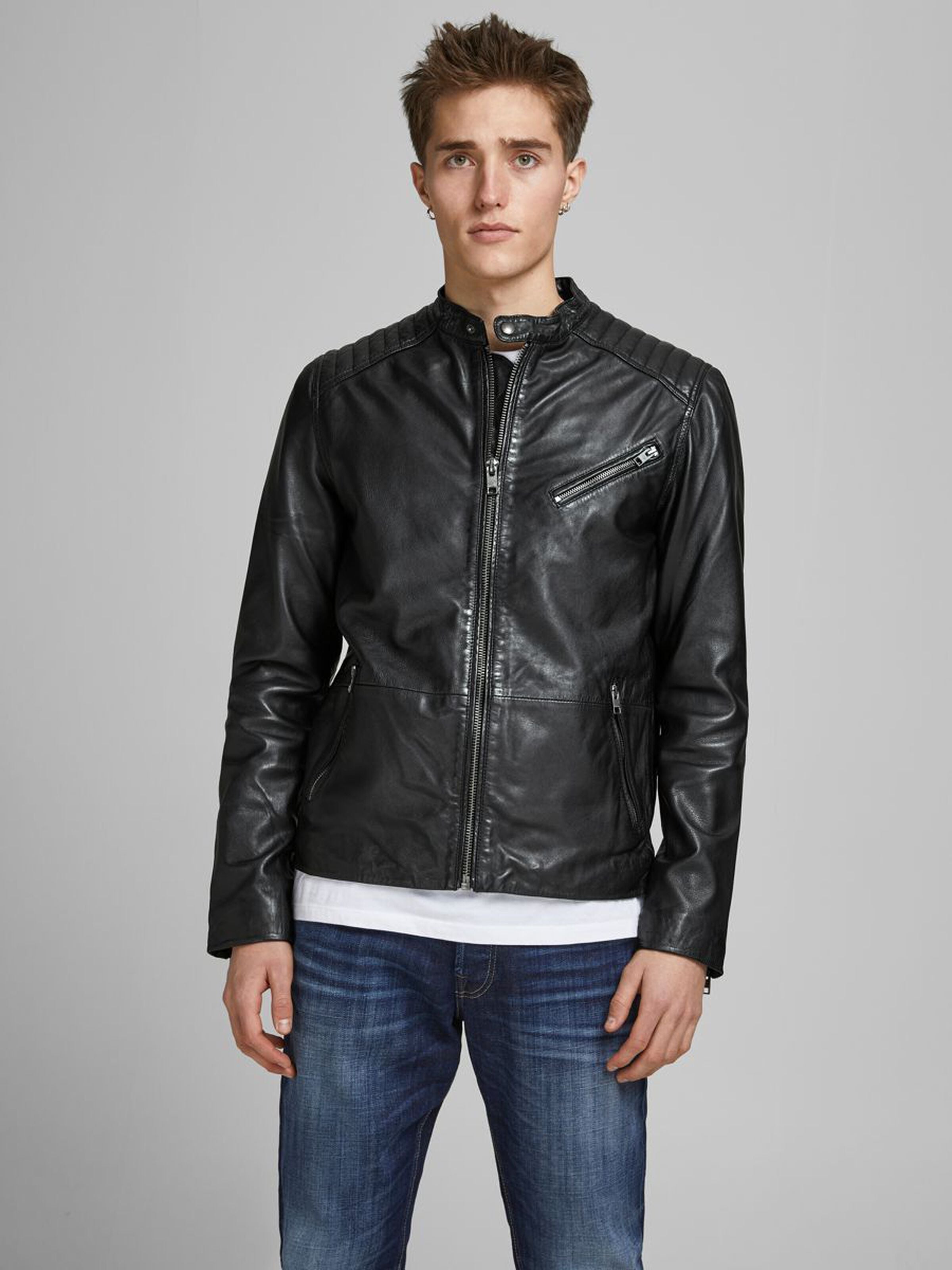 Men's Classic Bomber Black Leather Jacket