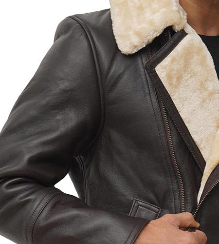 Brown Asymmetrical Shearling Men's Leather Coat