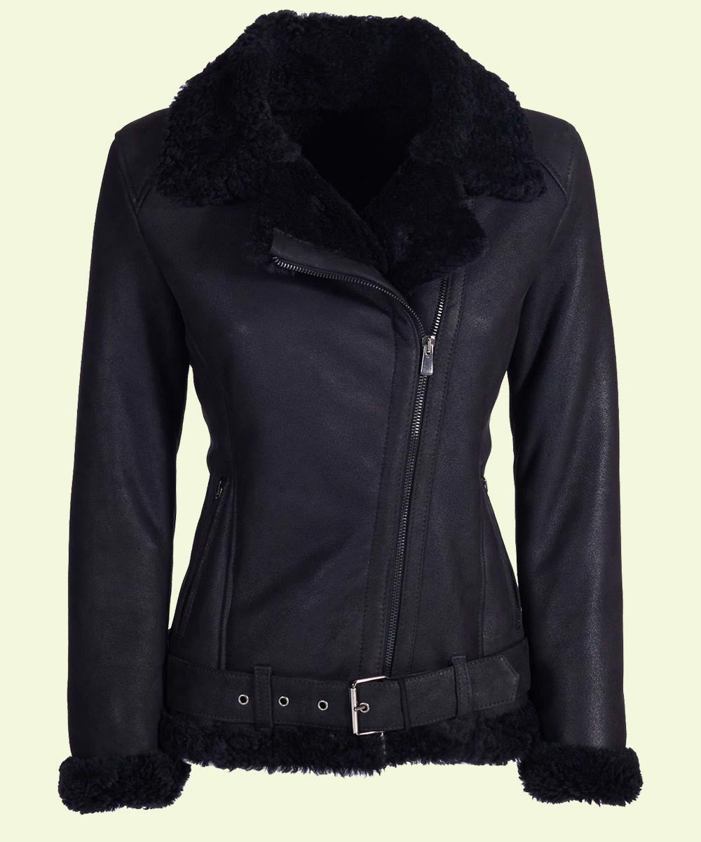 Women's Black Shearling Leather Jacket