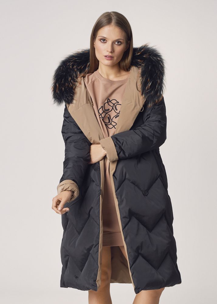 Women Reversible Fur Hood Jacket For Winter