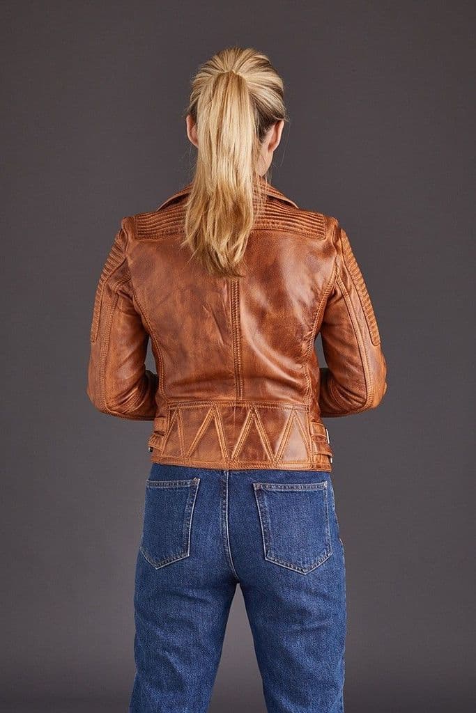 Womens Casual Tan Biker Leather Jacket