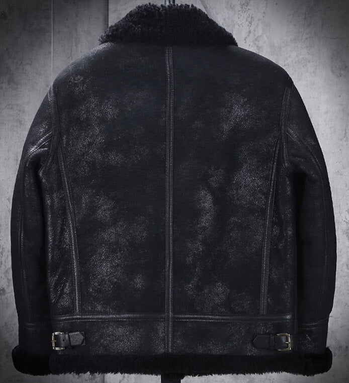 Mens Winter Style Black Snuff Fur Leather Jacket