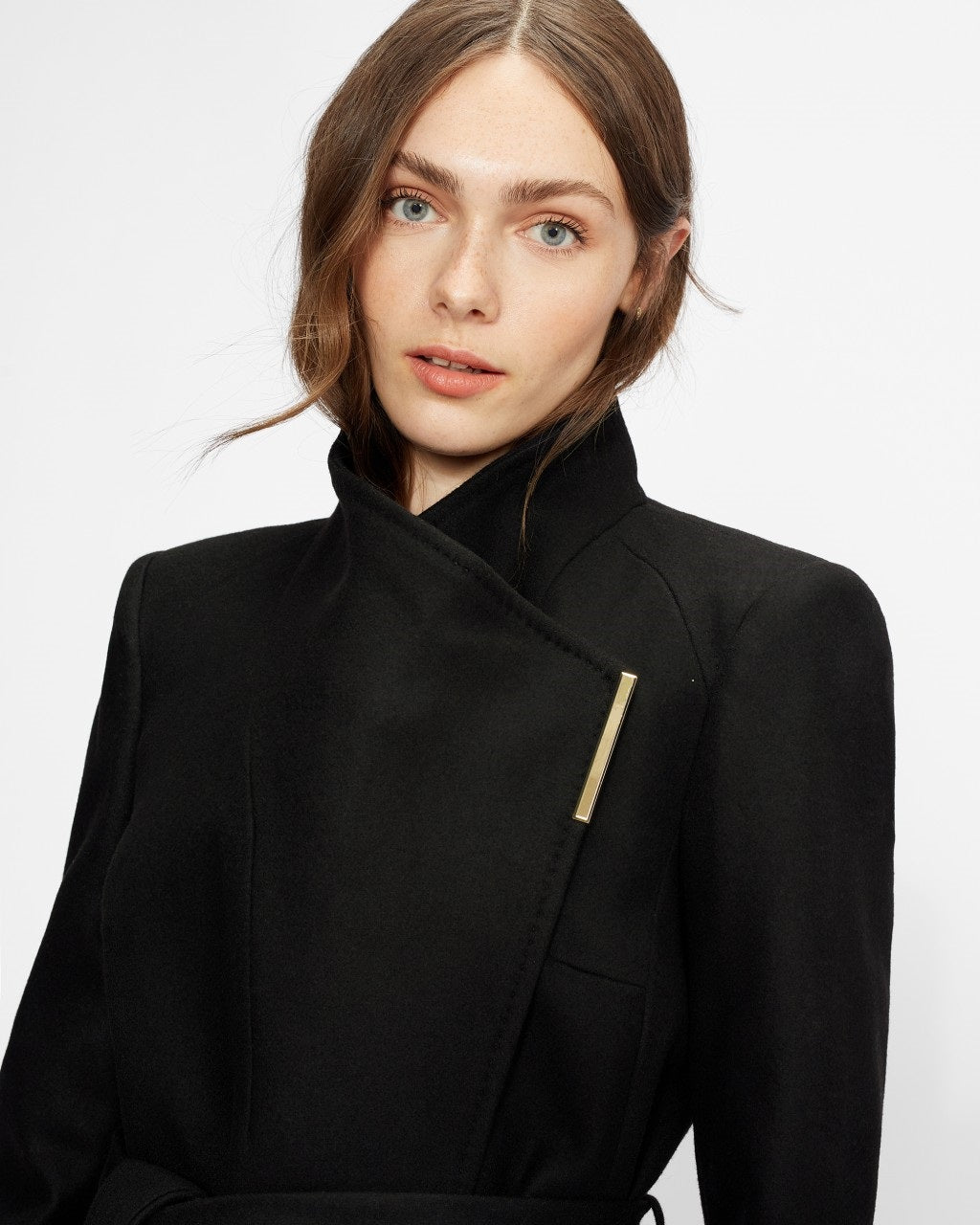 Women's Wrap Short Style Black Wool Coat