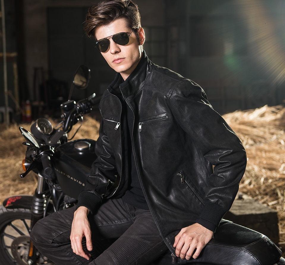 Party Style Mens Black Leather Biker Jacket