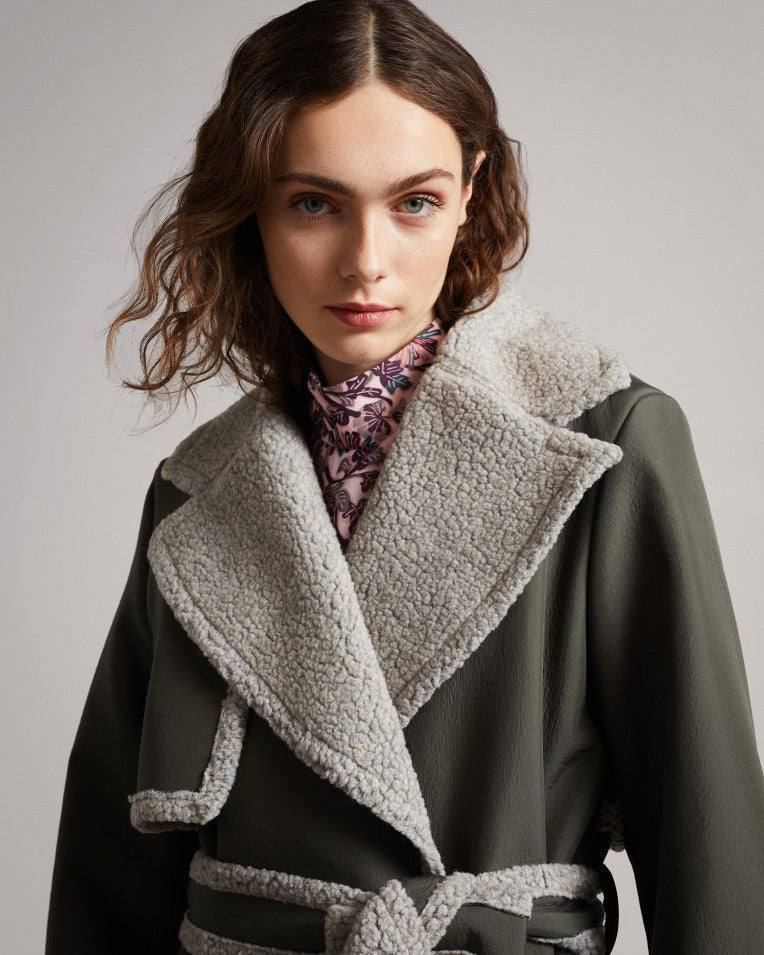 Women's Shearling Wool Blend Wrap Coat