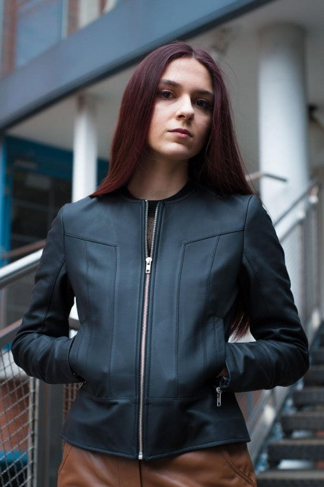 Womens Casual Bomber Black Leather Jacket