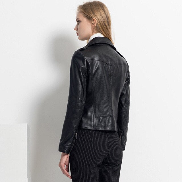 Womens Fashion Black Sheepskin Leather Jacket
