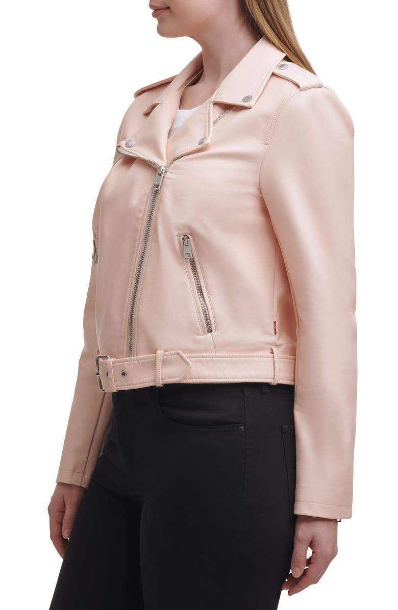 Blush Croc Water Repellent Leather Fashion Belted Moto Jacket