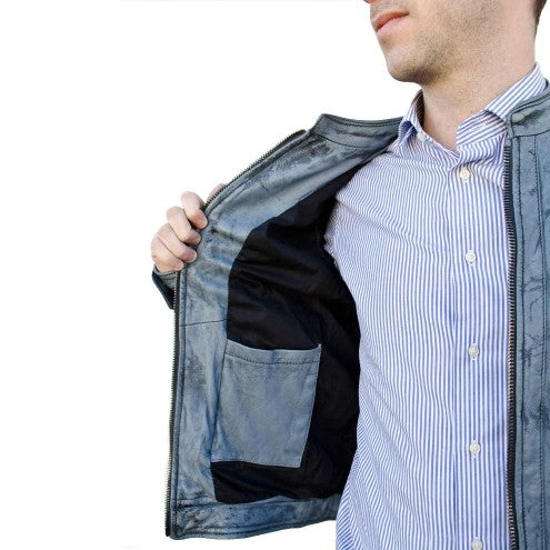 Men's Biker Jacket in Leather with Padded