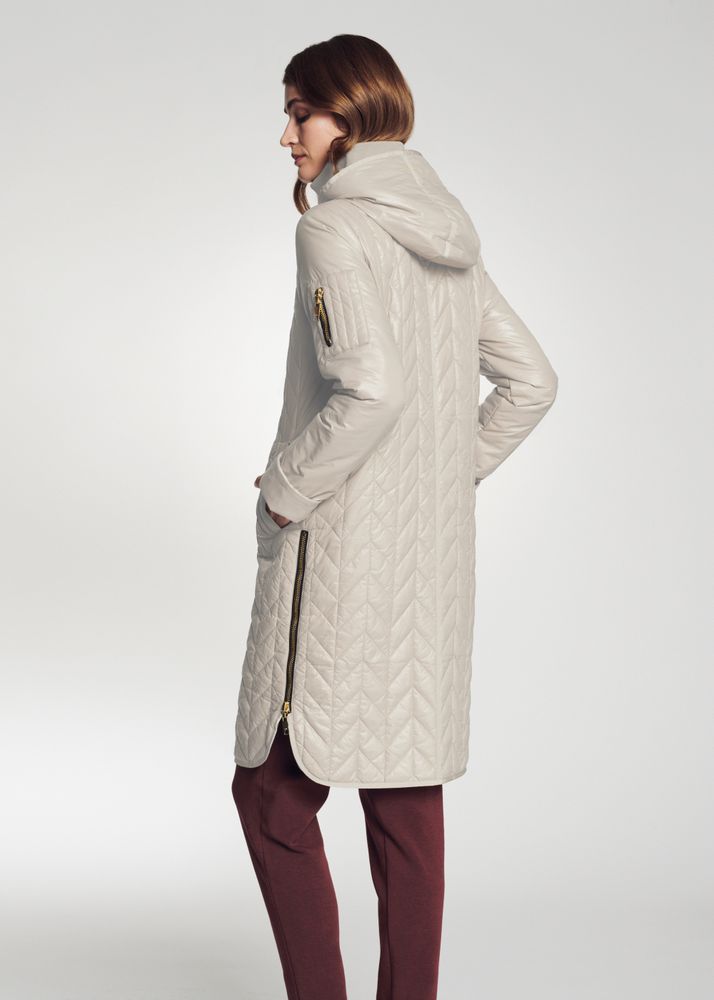 Womens Light beige Packable Hooded Coat