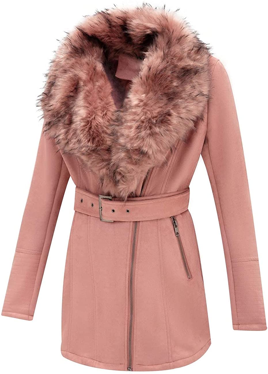 Shearling Parka Pink Coat with Fur Collar Winter Fashion for Women