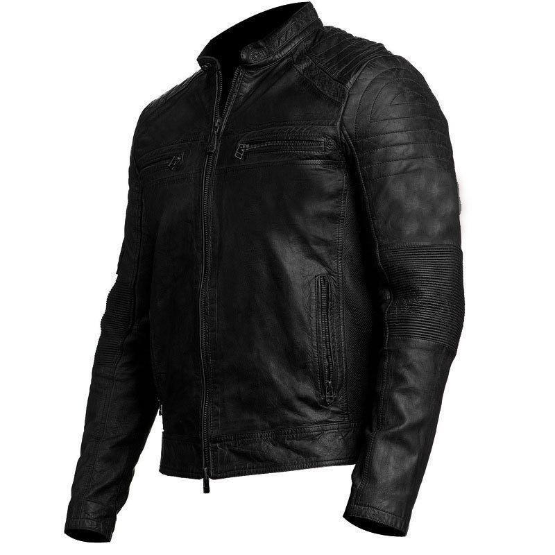 Mens Bomber Jacket Classic Vintage Black Leather