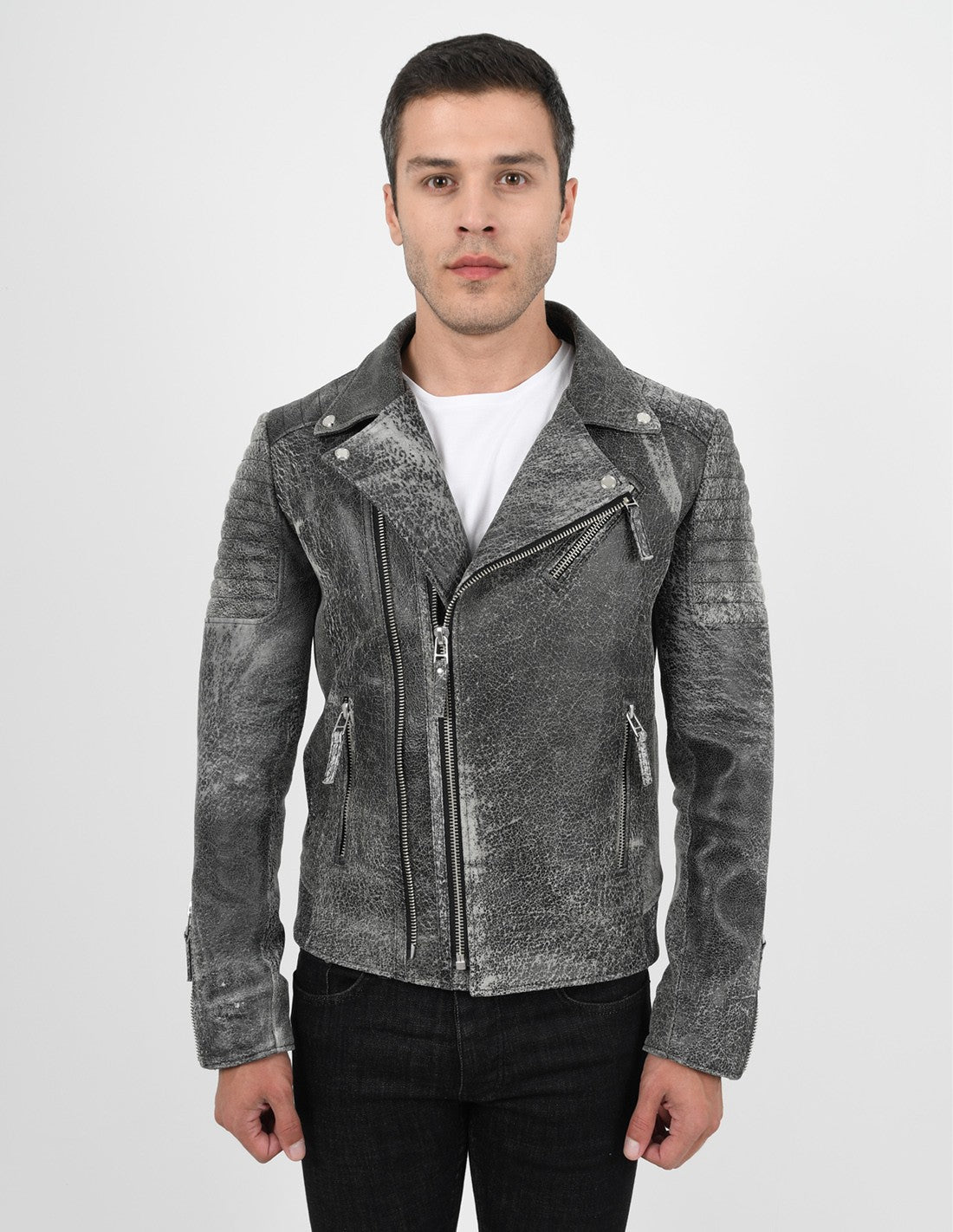 Men's Biker Crackle Style Leather Jacket