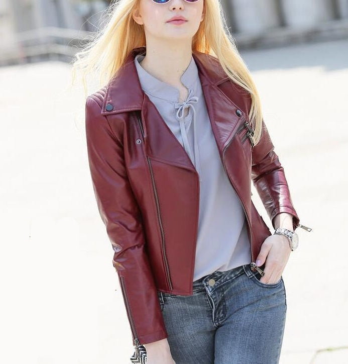 Womens Slim Fit Fashion Leather Jacket