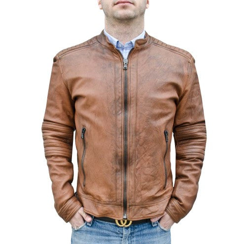Men's Biker Jacket in Leather with Padded