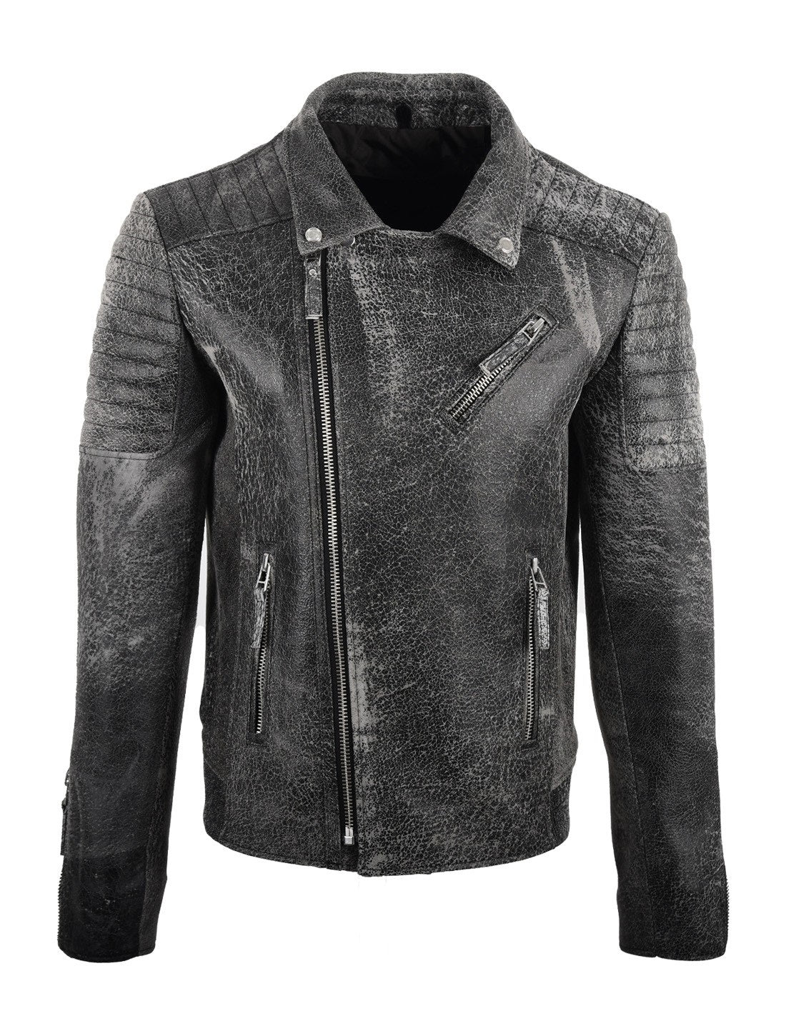 Men's Biker Crackle Style Leather Jacket