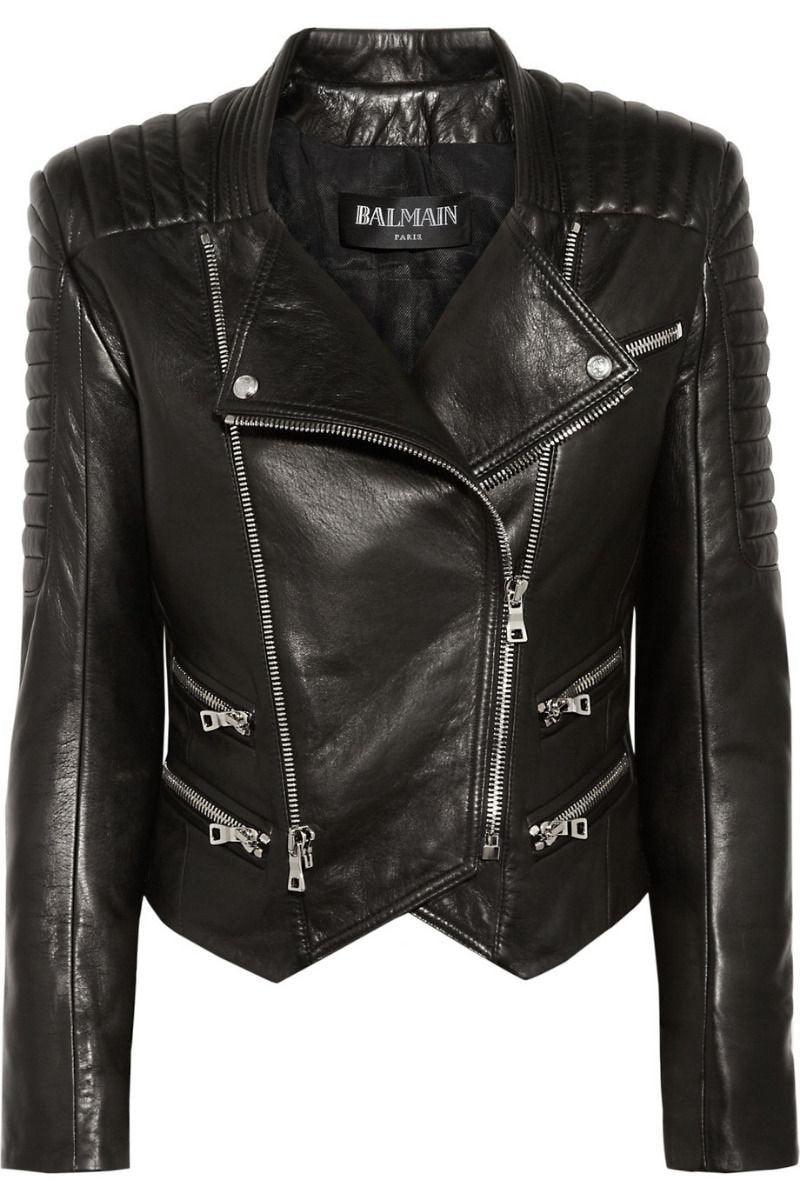 Black Leather Quilted Biker Jacket