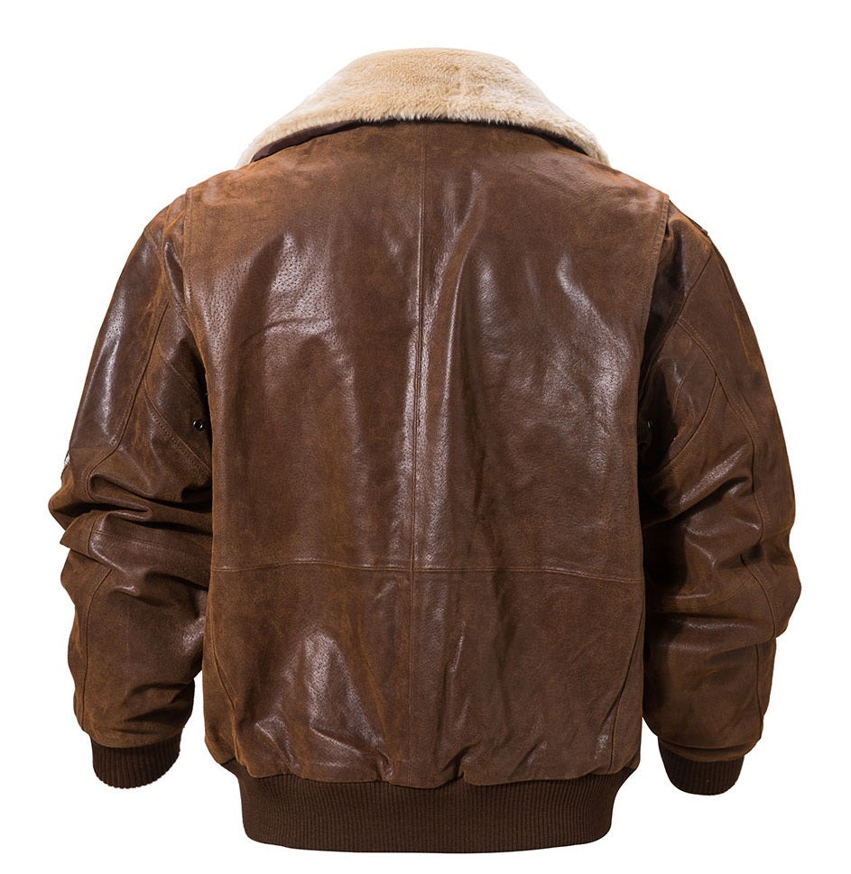 Vintage Style Shearling Flying F-19 Army Leather Jacket