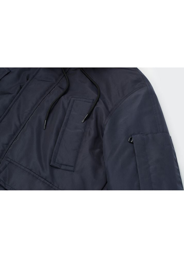 Non Detachable Hood Classic Navy Blue Men's Winter Jacket