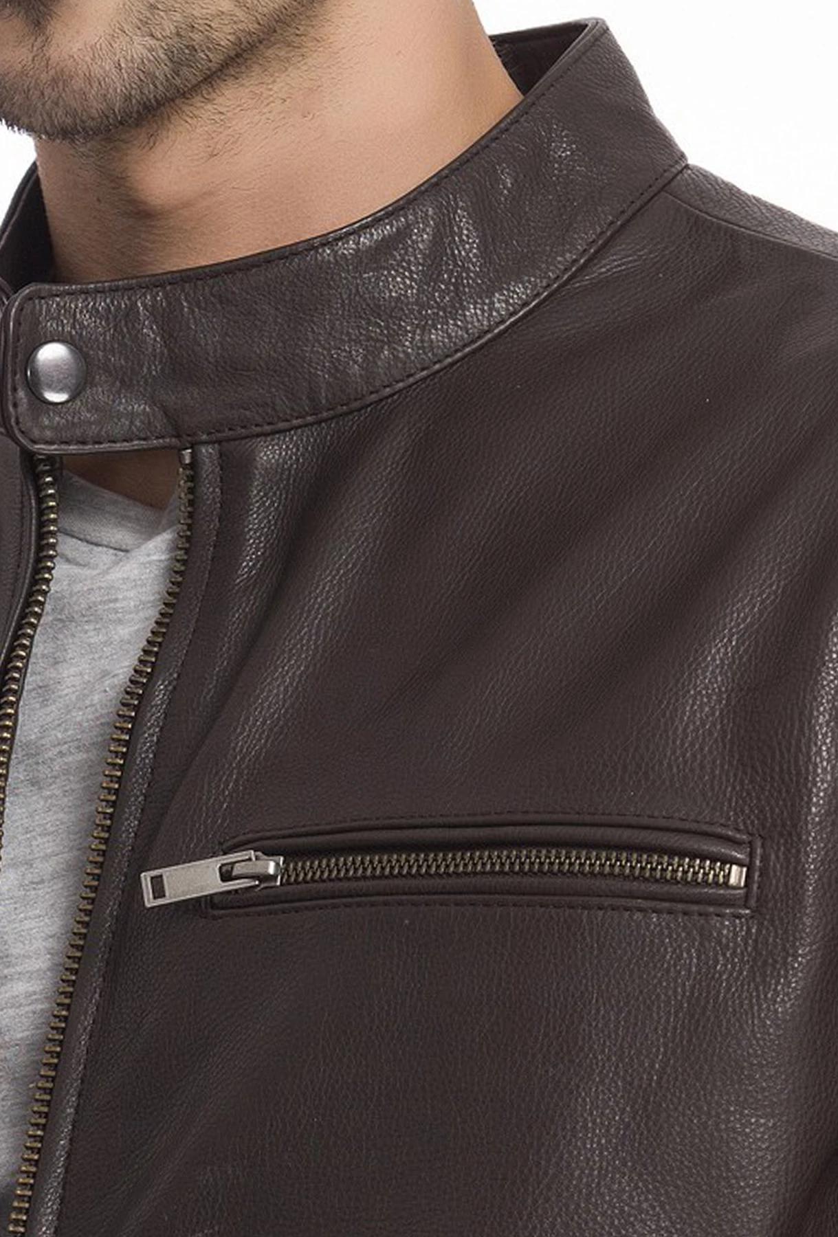Bomber round collar Leather Jacket