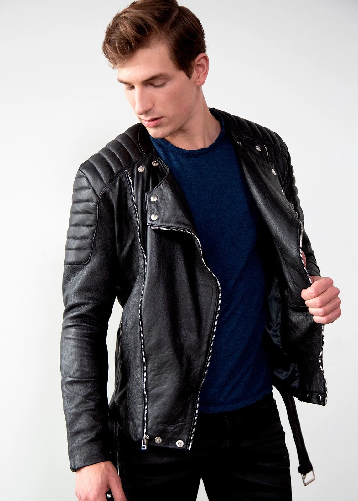 Mens Alternative Legacy Quilted Leather Motorcycle Jacket Black