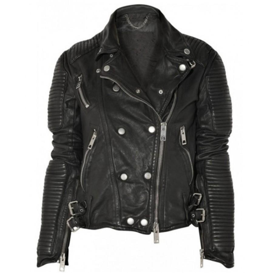 Black biker Hot 929 Leather Jacket