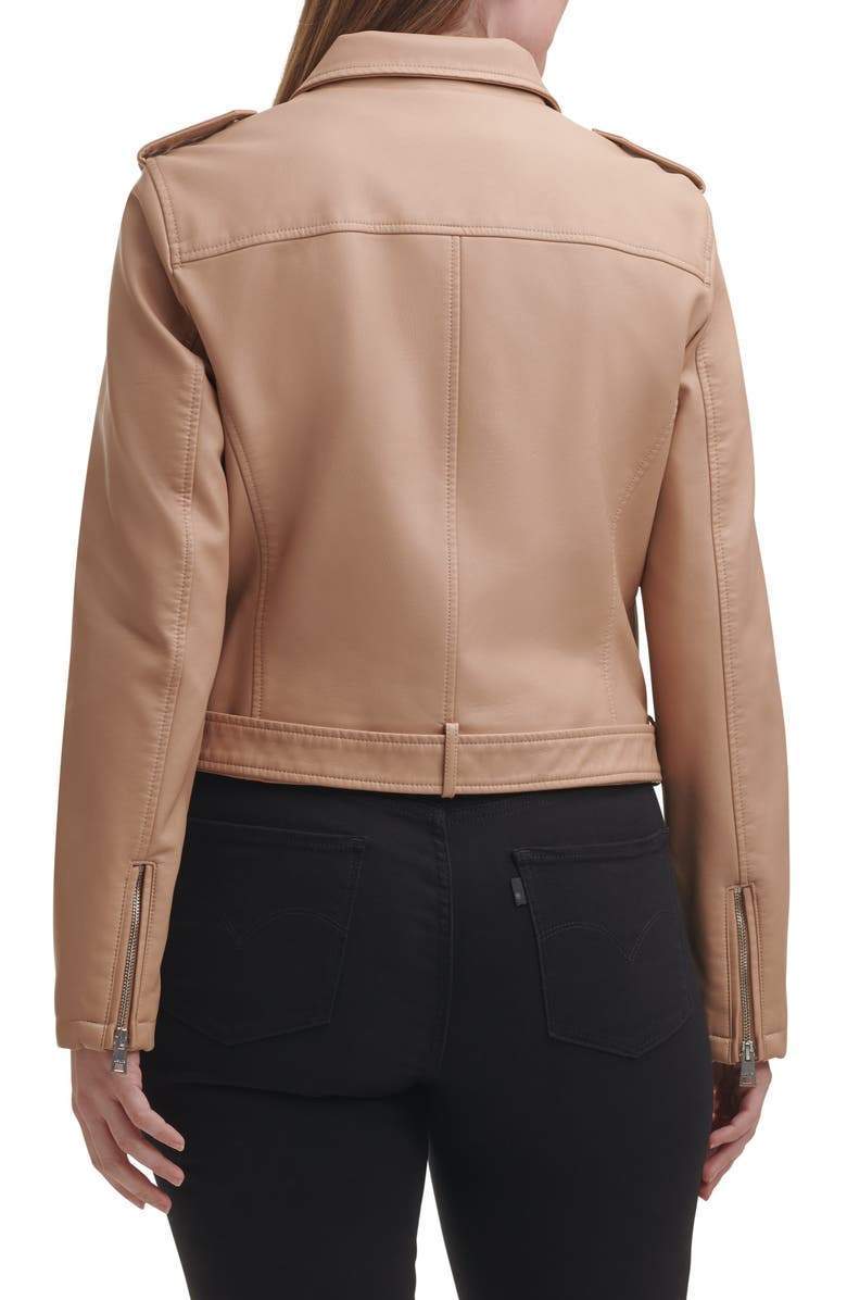 Blush Croc Water Repellent Leather Fashion Belted Moto Jacket