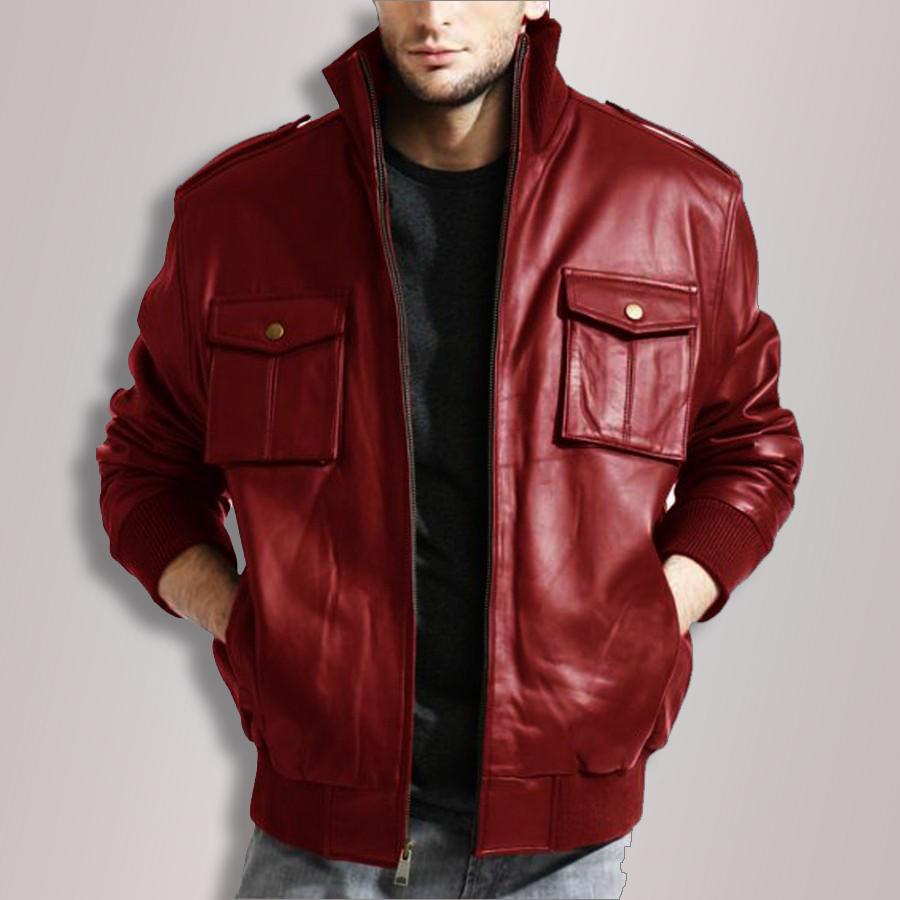 Men's Lambskin Bomber Red Leather Jacket