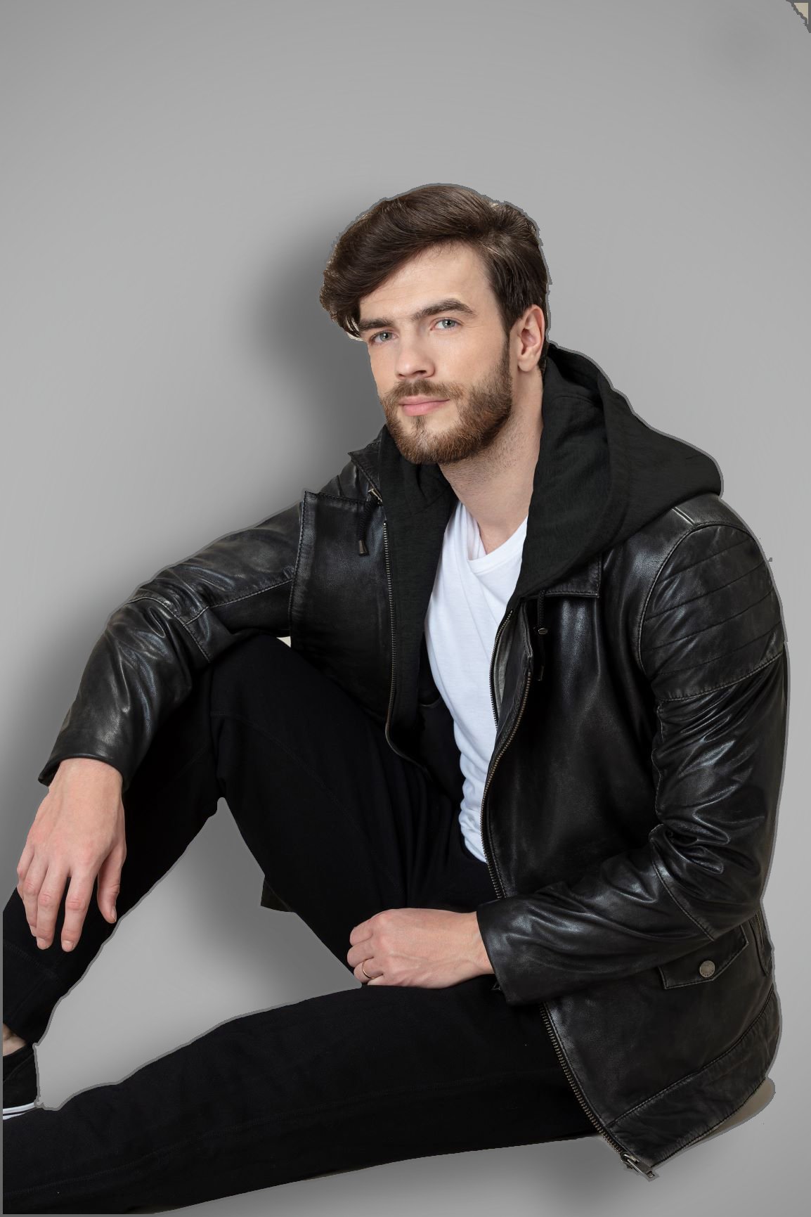 Hoodie Bomber Fit Leather Jacket