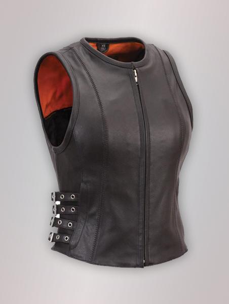 Woman's Buckled Zip Front Leather Vest