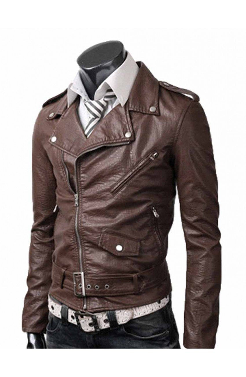 Belted Bomber Slim Fit Leather Jacket