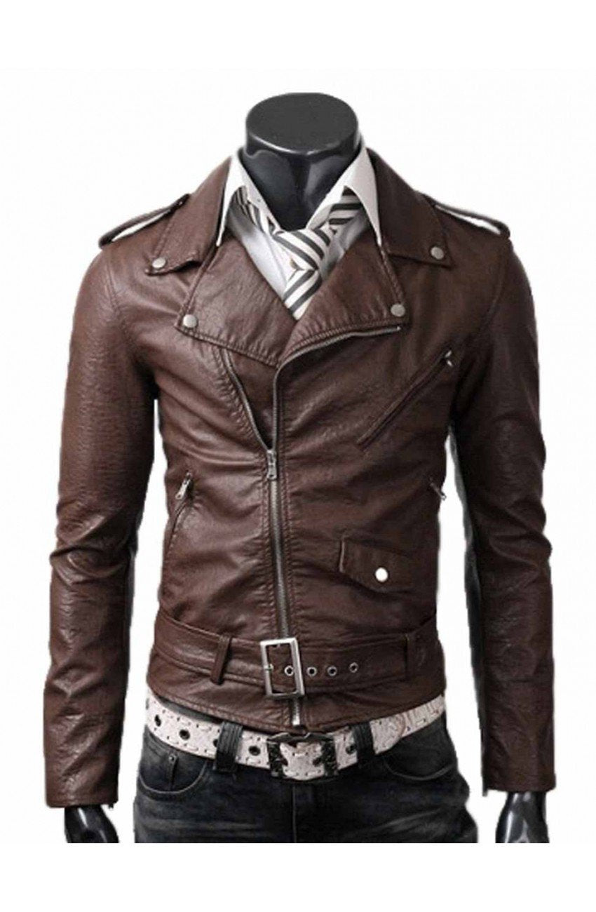 Belted Bomber Slim Fit Leather Jacket