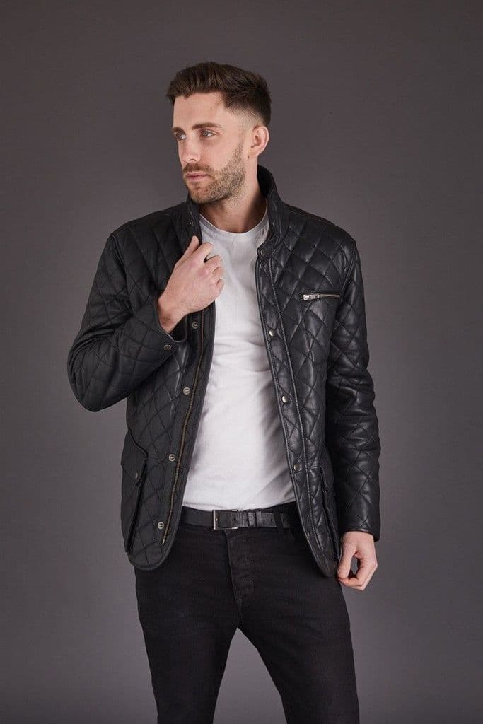 Men's Stylish Leather Coat Quilted Black Sheep Nappa Leather Coat