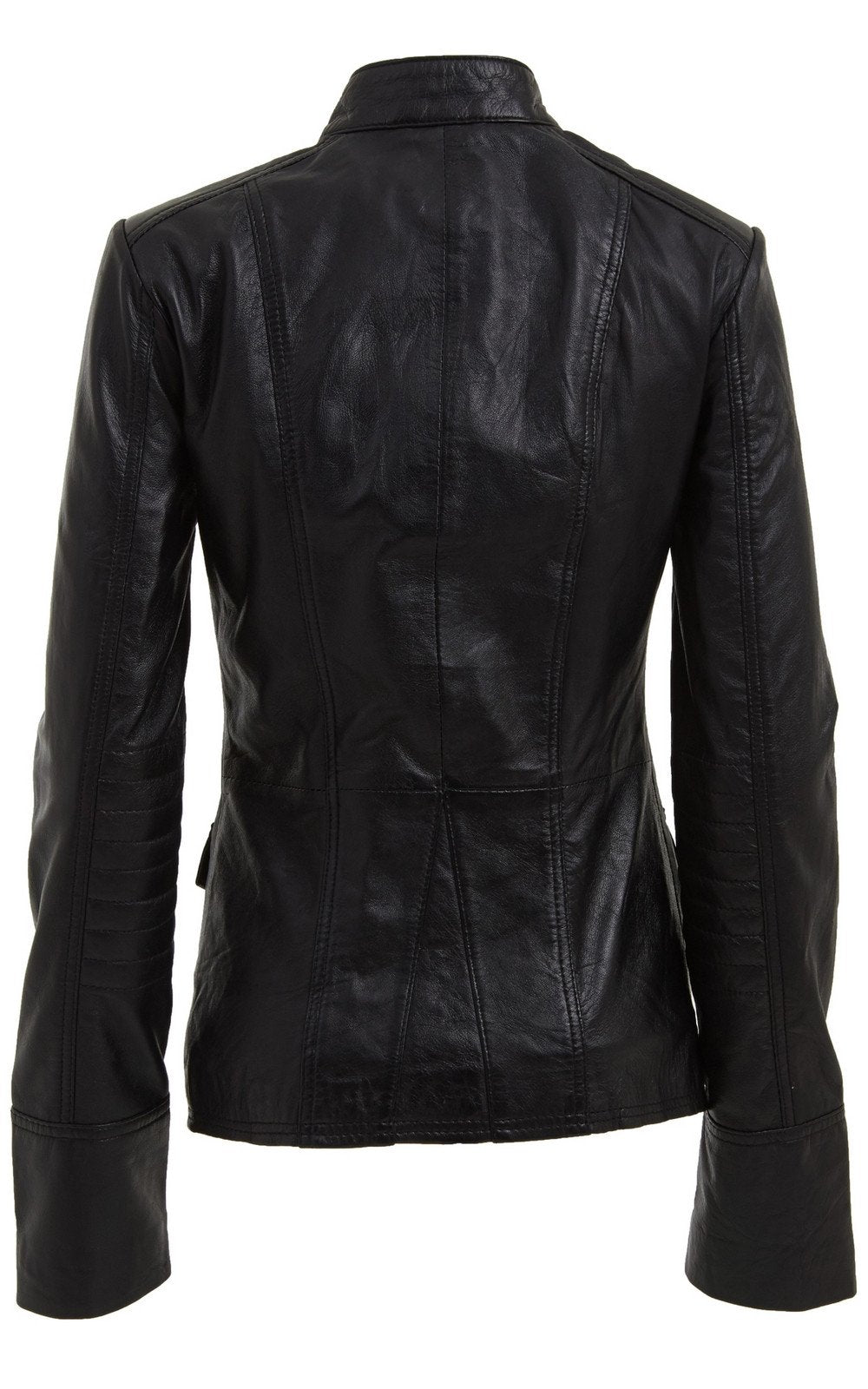 WOMENS BROWN AND BLACK MILITARY STYLE LEATHER BLAZER JACKET